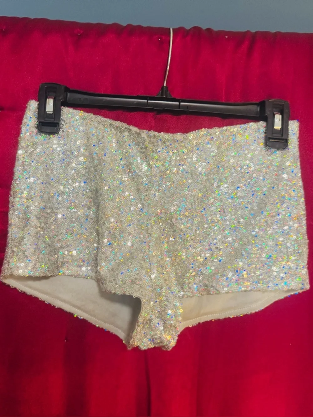 👑 SEXY SIZE SMALL MATERIAL GIRL SILVER SEQUIN BOOTY SHORTS - Picture 10 of 11